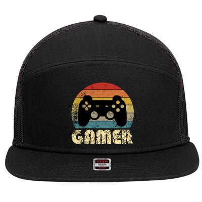 Vintage Retro Gamer Video Game Player Boys Teens Gift 7 Panel Mesh Trucker Snapback Hat