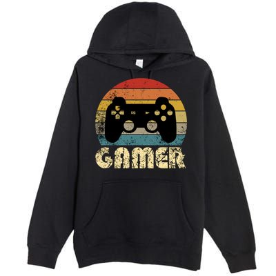 Vintage Retro Gamer Video Game Player Boys Teens Gift Premium Pullover Hoodie
