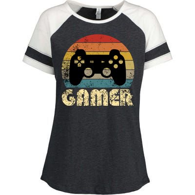 Vintage Retro Gamer Video Game Player Boys Teens Gift Enza Ladies Jersey Colorblock Tee