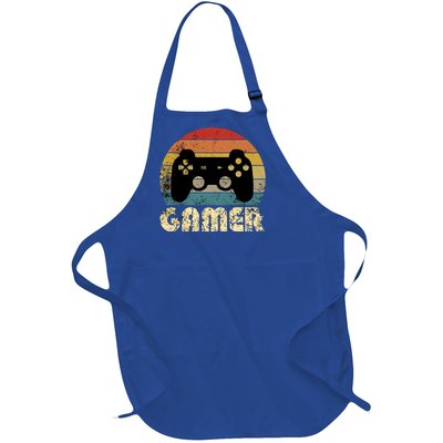 Vintage Retro Gamer Video Game Player Boys Teens Gift Full-Length Apron With Pockets