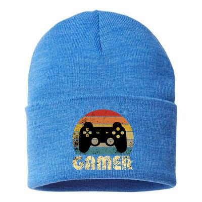 Vintage Retro Gamer Video Game Player Boys Teens Gift Sustainable Knit Beanie