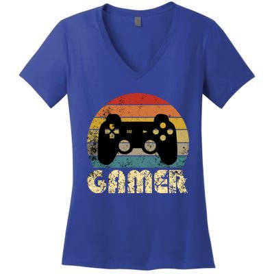 Vintage Retro Gamer Video Game Player Boys Teens Gift Women's V-Neck T-Shirt