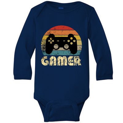 Vintage Retro Gamer Video Game Player Boys Teens Gift Baby Long Sleeve Bodysuit