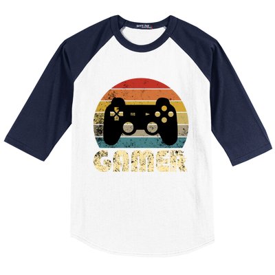 Vintage Retro Gamer Video Game Player Boys Teens Gift Baseball Sleeve Shirt