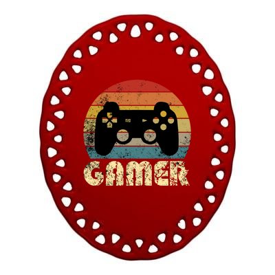 Vintage Retro Gamer Video Game Player Boys Teens Gift Ceramic Oval Ornament