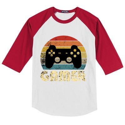 Vintage Retro Gamer Video Game Player Boys Teens Gift Kids Colorblock Raglan Jersey