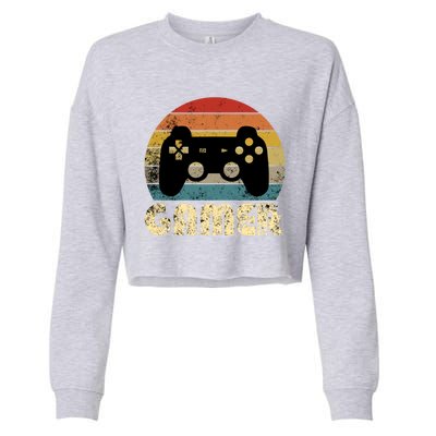 Vintage Retro Gamer Video Game Player Boys Teens Gift Cropped Pullover Crew