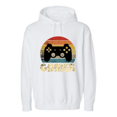 Vintage Retro Gamer Video Game Player Boys Teens Gift Garment-Dyed Fleece Hoodie