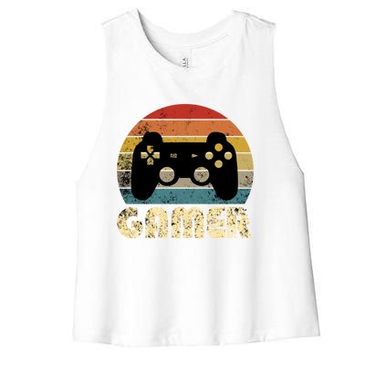 Vintage Retro Gamer Video Game Player Boys Teens Gift Women's Racerback Cropped Tank