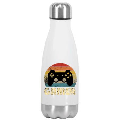 Vintage Retro Gamer Video Game Player Boys Teens Gift Stainless Steel Insulated Water Bottle