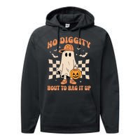 Vintage Retro Halloween Ghost No Diggity Bout To Bag It Up Gift Performance Fleece Hoodie