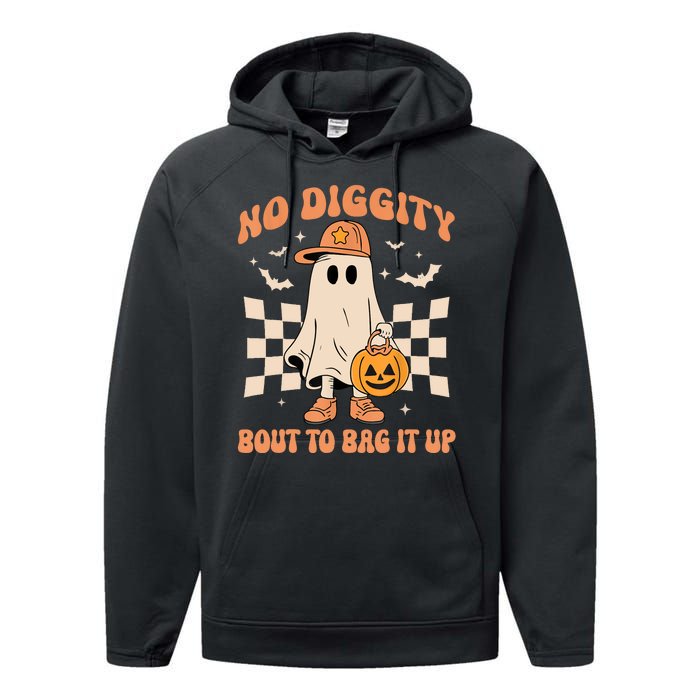 Vintage Retro Halloween Ghost No Diggity Bout To Bag It Up Gift Performance Fleece Hoodie