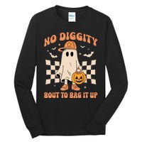 Vintage Retro Halloween Ghost No Diggity Bout To Bag It Up Gift Tall Long Sleeve T-Shirt