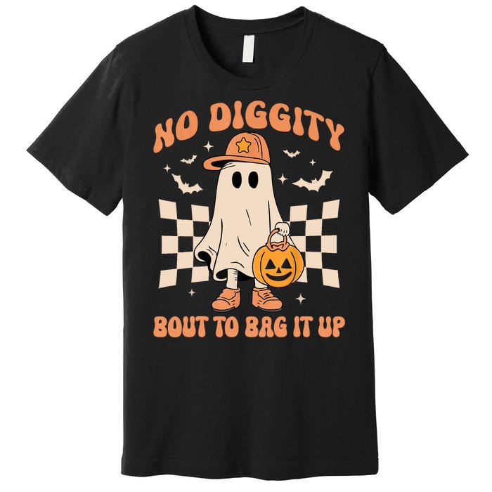 Vintage Retro Halloween Ghost No Diggity Bout To Bag It Up Gift Premium T-Shirt