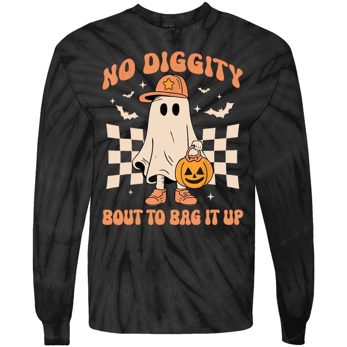 Vintage Retro Halloween Ghost No Diggity Bout To Bag It Up Gift Tie-Dye Long Sleeve Shirt