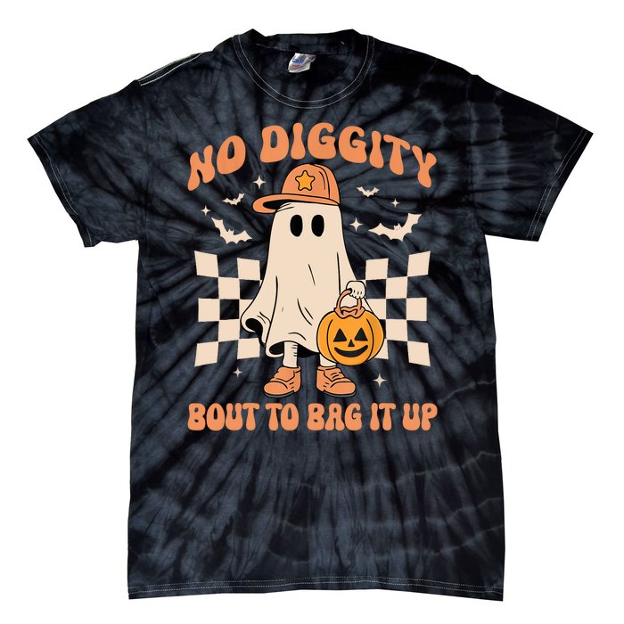 Vintage Retro Halloween Ghost No Diggity Bout To Bag It Up Gift Tie-Dye T-Shirt