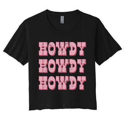 Vintage Retro Howdy Southern Western Cow Country Rodeo Women's Crop Top Tee