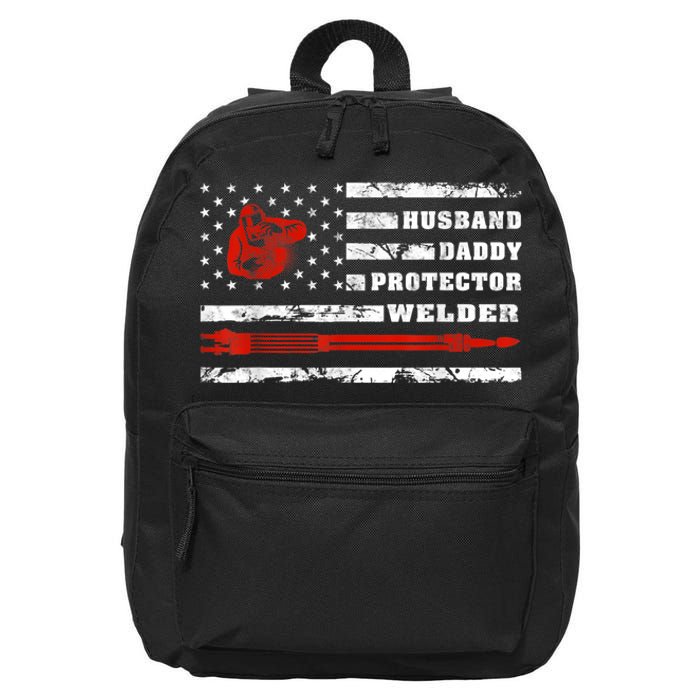 Vintage Retro Husband Daddy Protector Welder American Flag 16 in Basic Backpack