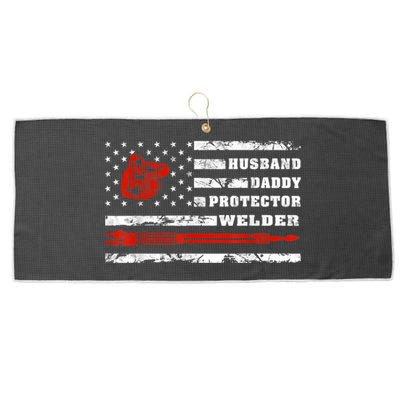 Vintage Retro Husband Daddy Protector Welder American Flag Large Microfiber Waffle Golf Towel