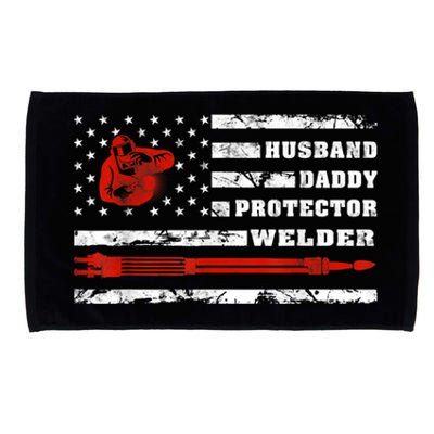 Vintage Retro Husband Daddy Protector Welder American Flag Microfiber Hand Towel