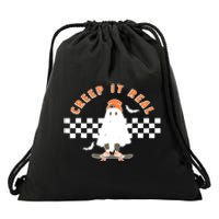 Vintage Retro Halloween Creep It Real Ghost Boy Fall Season Drawstring Bag