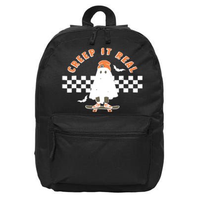 Vintage Retro Halloween Creep It Real Ghost Boy Fall Season 16 in Basic Backpack