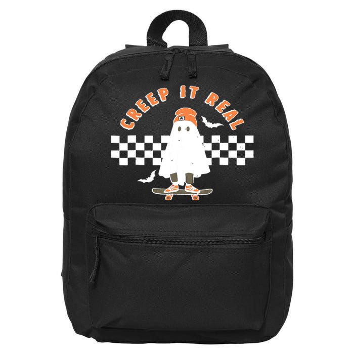 Vintage Retro Halloween Creep It Real Ghost Boy Fall Season 16 in Basic Backpack