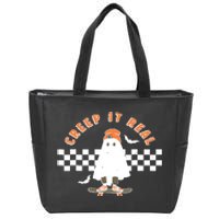 Vintage Retro Halloween Creep It Real Ghost Boy Fall Season Zip Tote Bag