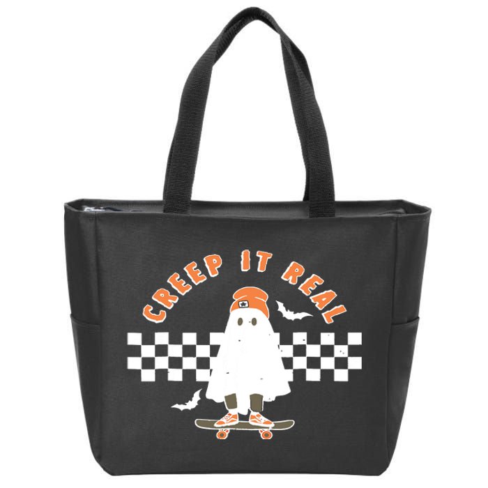 Vintage Retro Halloween Creep It Real Ghost Boy Fall Season Zip Tote Bag