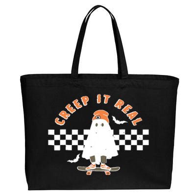 Vintage Retro Halloween Creep It Real Ghost Boy Fall Season Cotton Canvas Jumbo Tote