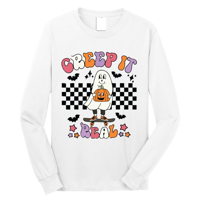 Vintage Retro Halloween Creep It Real Ghost Boy Fall Season Long Sleeve Shirt