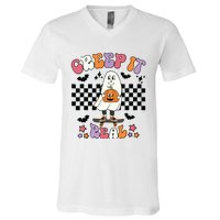 Vintage Retro Halloween Creep It Real Ghost Boy Fall Season V-Neck T-Shirt