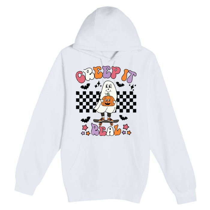 Vintage Retro Halloween Creep It Real Ghost Boy Fall Season Premium Pullover Hoodie