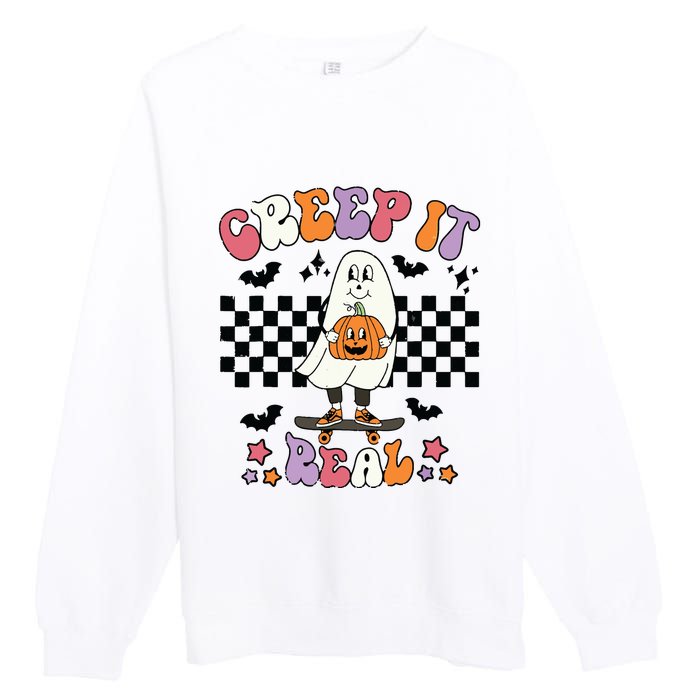 Vintage Retro Halloween Creep It Real Ghost Boy Fall Season Premium Crewneck Sweatshirt