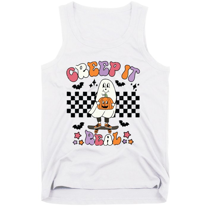 Vintage Retro Halloween Creep It Real Ghost Boy Fall Season Tank Top