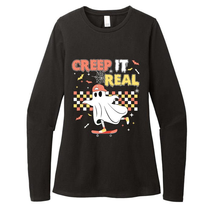 Vintage Retro Halloween Creep It Real Ghost Boy Fall Womens CVC Long Sleeve Shirt