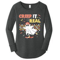 Vintage Retro Halloween Creep It Real Ghost Boy Fall Women's Perfect Tri Tunic Long Sleeve Shirt