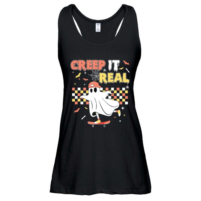 Vintage Retro Halloween Creep It Real Ghost Boy Fall Ladies Essential Flowy Tank