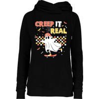 Vintage Retro Halloween Creep It Real Ghost Boy Fall Womens Funnel Neck Pullover Hood