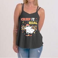 Vintage Retro Halloween Creep It Real Ghost Boy Fall Women's Strappy Tank