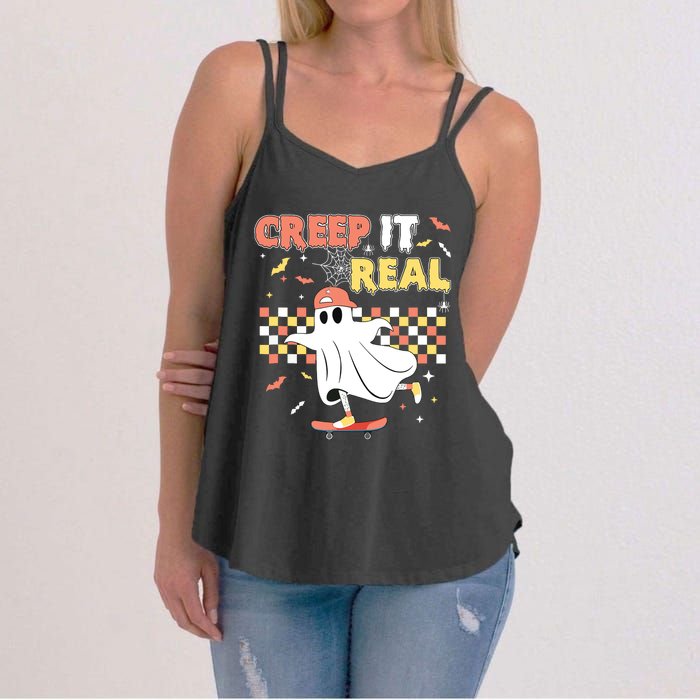 Vintage Retro Halloween Creep It Real Ghost Boy Fall Women's Strappy Tank