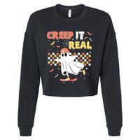 Vintage Retro Halloween Creep It Real Ghost Boy Fall Cropped Pullover Crew