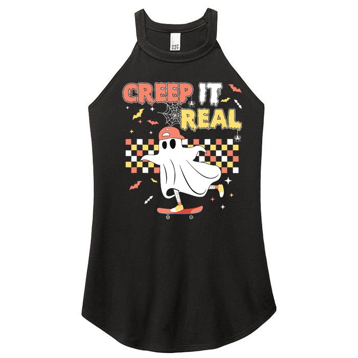 Vintage Retro Halloween Creep It Real Ghost Boy Fall Women's Perfect Tri Rocker Tank