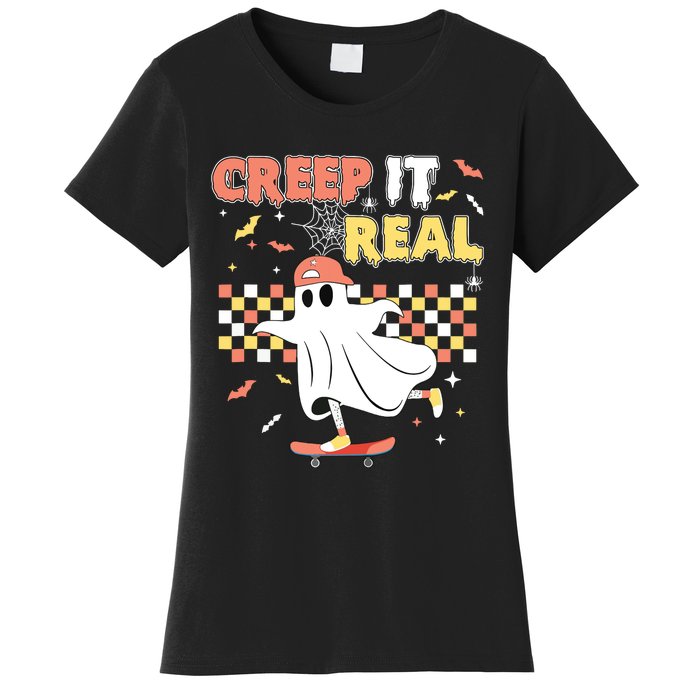 Vintage Retro Halloween Creep It Real Ghost Boy Fall Women's T-Shirt