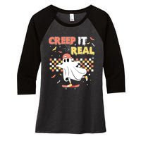 Vintage Retro Halloween Creep It Real Ghost Boy Fall Women's Tri-Blend 3/4-Sleeve Raglan Shirt