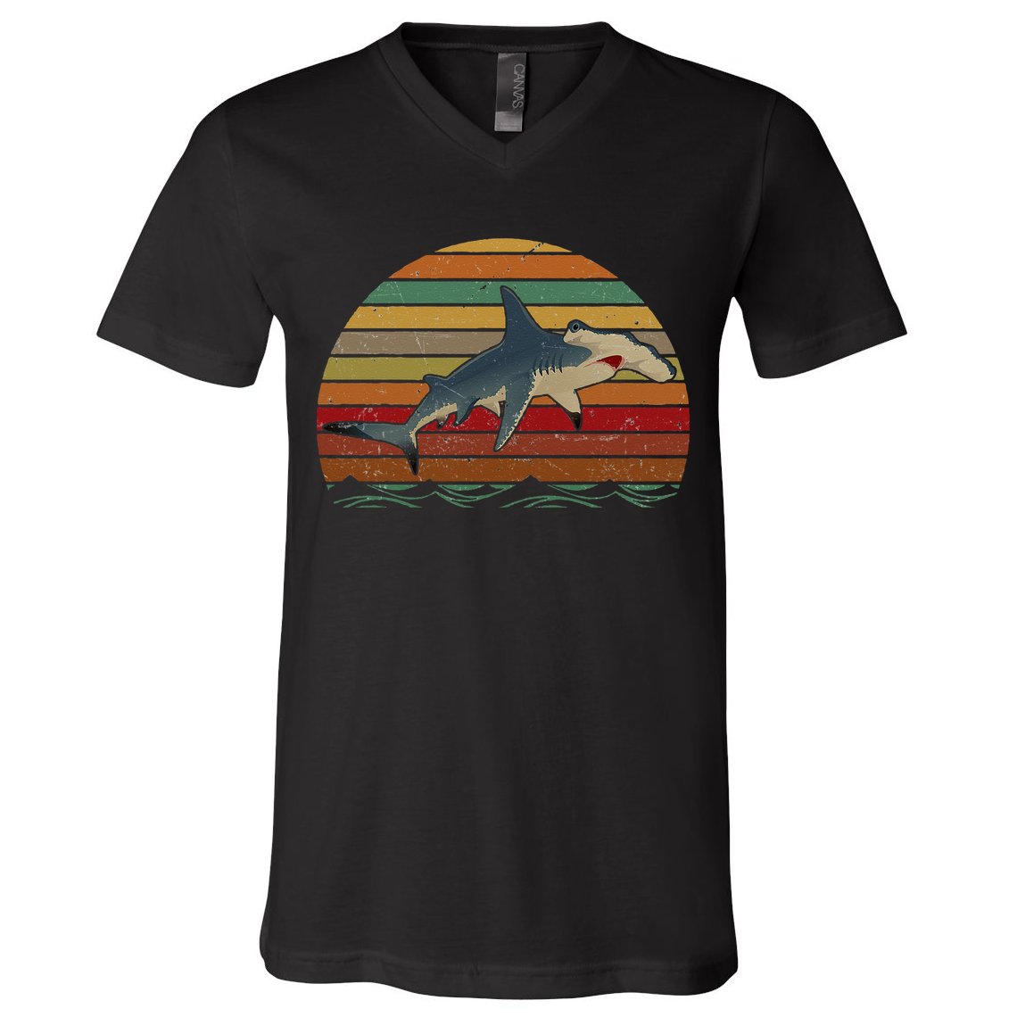 Vintage Retro Hammerhead Shark Funny V-Neck T-Shirt