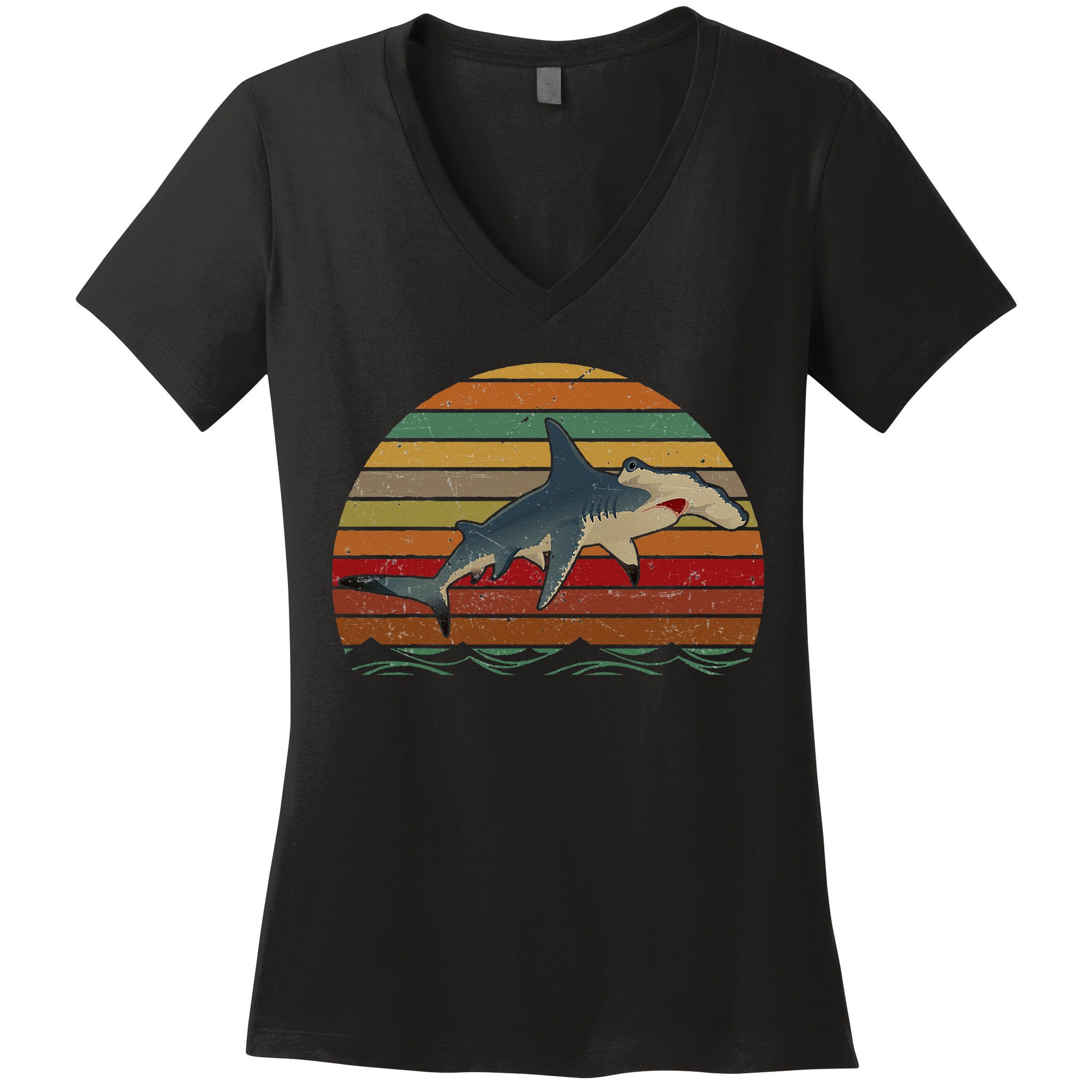 Vintage Retro Hammerhead Shark Funny Women's V-Neck T-Shirt