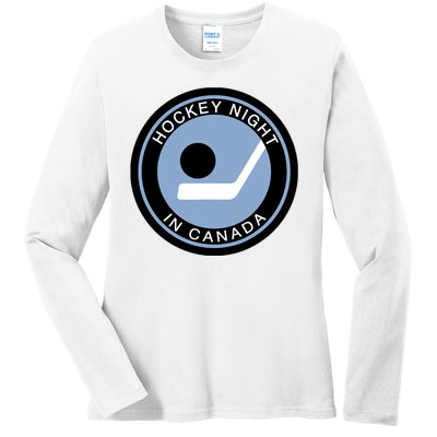 Vintage Retro Hockey Night In Canada Hockey Player Team Ladies Long Sleeve Shirt