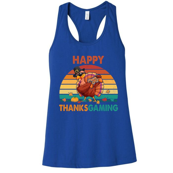 Vintage Retro Happy Thanksgiving Gaming Dabbing Turkey Gamer Cute Gift Women's Racerback Tank