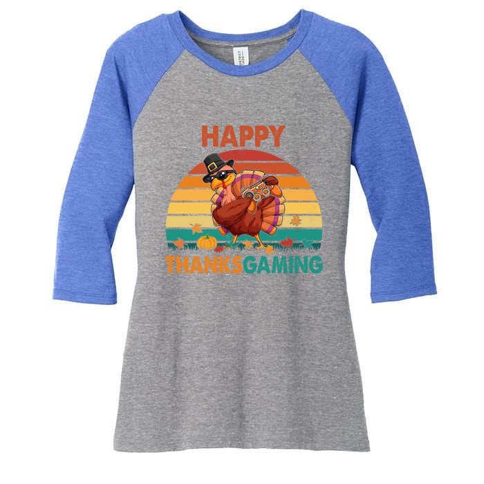 Vintage Retro Happy Thanksgiving Gaming Dabbing Turkey Gamer Cute Gift Women's Tri-Blend 3/4-Sleeve Raglan Shirt